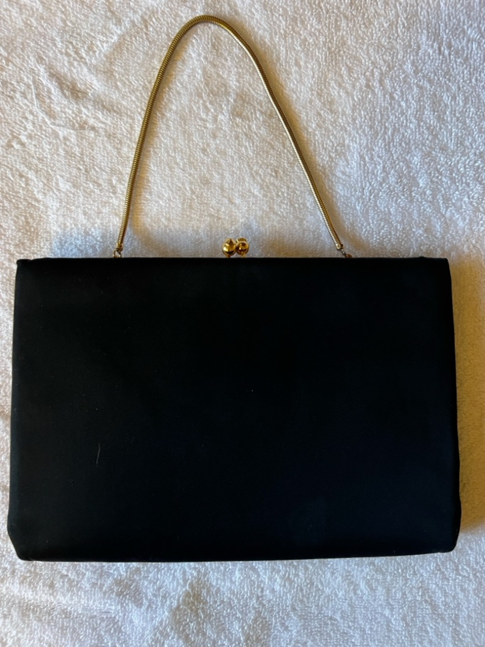 Classic Black Satin Evening Bag with Gold Chain Handle & small change bag